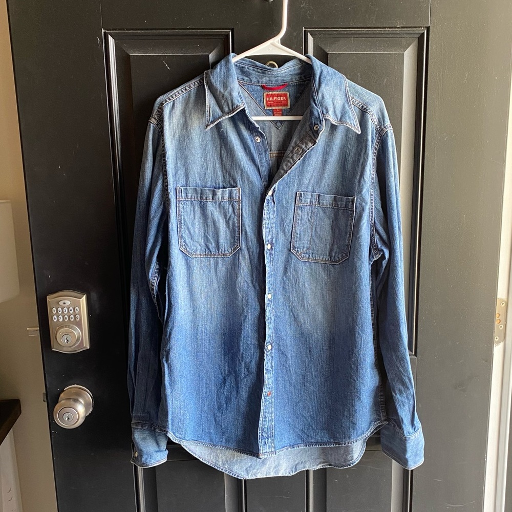 Tommy Hilfiger Red Label Long Sleeve Premium Vintage Denim Shirt Size Large Men